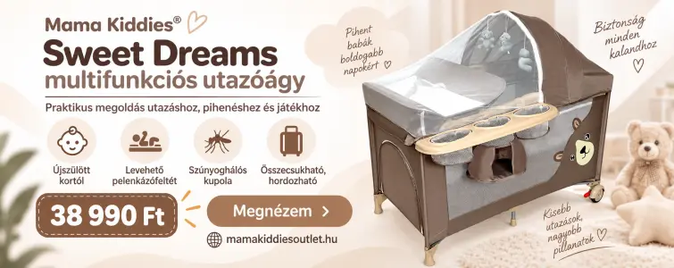 Mama Kiddies® Sweet Dreams multifunkciós utazóágy barna színben macis mintával