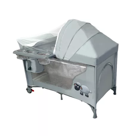 Mama Kiddies Sweet Dreams multifunkciós utazóágy szürke színben bárány mintával