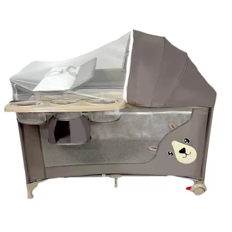 Mama Kiddies Sweet Dreams multifunkciós utazóágy barna színben macis mintával