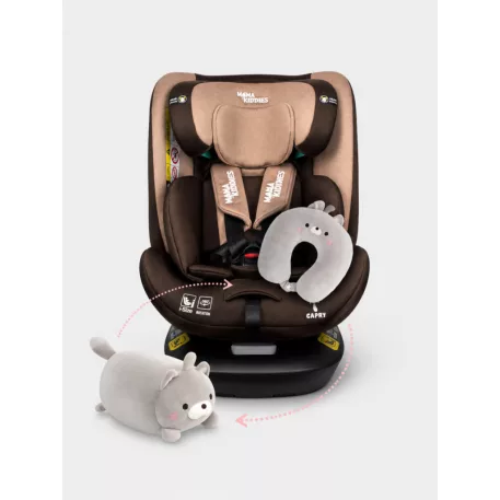 ISOFIX-es 360°-ban forgatható Mama Kiddies® iSize Capry biztonsági autósülés (40 -150 cm) bézs/barna színben + Ajándék