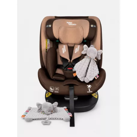 ISOFIX-es 360°-ban forgatható Mama Kiddies® iSize Capry biztonsági autósülés (40 -150 cm) bézs/barna színben + Ajándék
