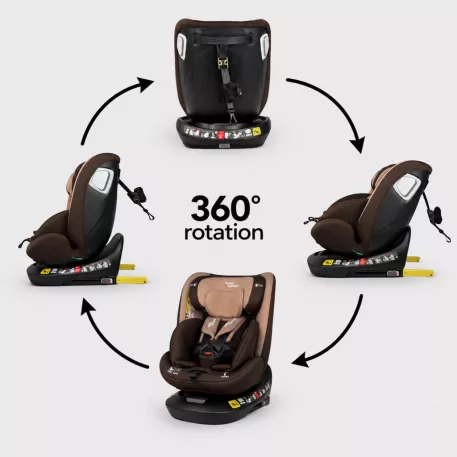 ISOFIX-es 360°-ban forgatható Mama Kiddies® iSize Capry biztonsági autósülés (40 -150 cm) bézs/barna színben + Ajándék