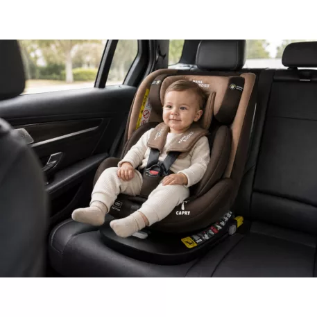 ISOFIX-es 360°-ban forgatható Mama Kiddies® iSize Capry biztonsági autósülés (40 -150 cm) bézs/barna színben + Ajándék
