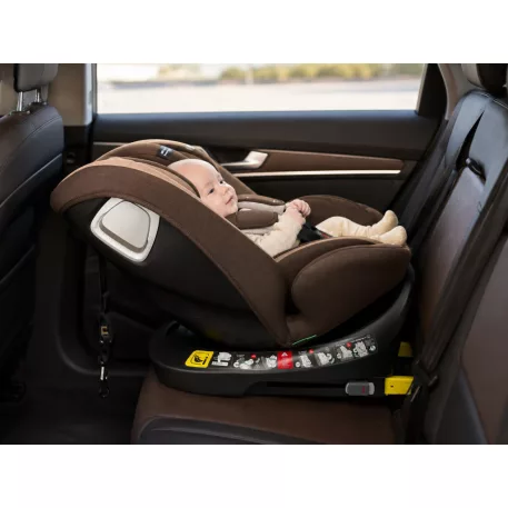 ISOFIX-es 360°-ban forgatható Mama Kiddies® iSize Capry biztonsági autósülés (40 -150 cm) bézs/barna színben + Ajándék