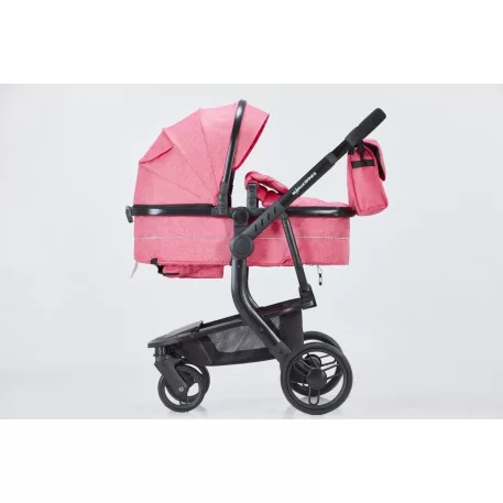 Detský kombinovaný kočík Mama Kiddies Moon Pink: 2 v1 s doplnkami v ružovej farbe