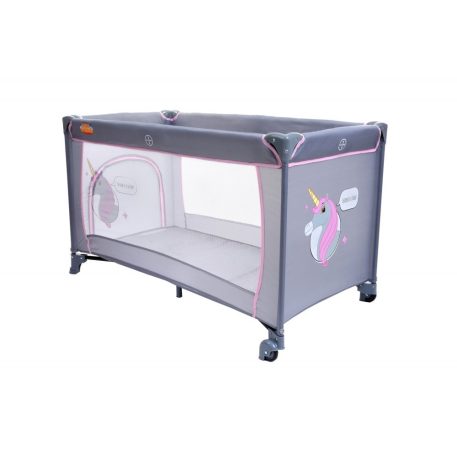 Baby Mix sivá cestovná postieľka s jednorožcom + darček sieťka proti hmyzu