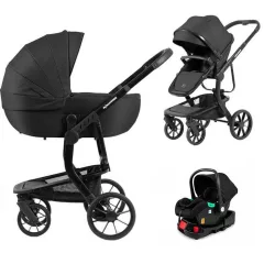   Mama Kiddies® Icon 4 az 1-ben multifunkciós babakocsi kiegészítőkkel fekete színben ISOFIX talppal + Ajándék
