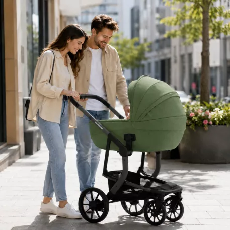 Mama Kiddies Icon zöld színű babakocsi mózeskosárral