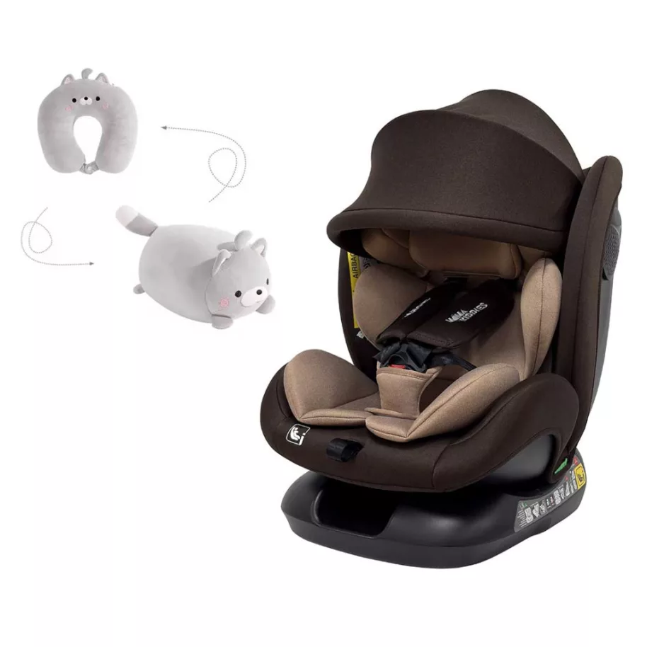 Mama Kiddies® Nova Luxe iSize autósülés biztonsági övvel beköthető - barna színben (40-150 cm) + AJÁNDÉK NYAKPÁRNA
