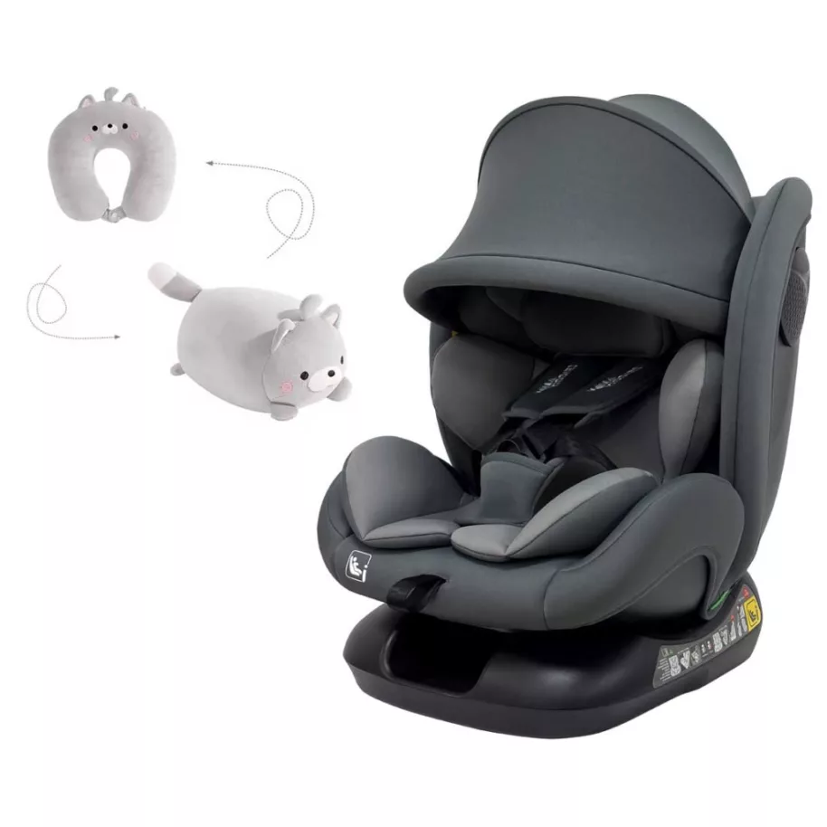 Mama Kiddies® Nova Luxe iSize autósülés biztonsági övvel beköthető - sötétszürke színben (40-150 cm) + AJÁNDÉK NYAKPÁRNA
