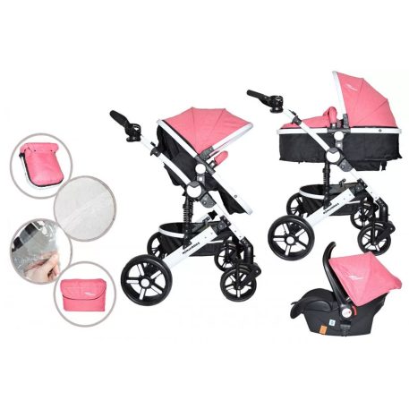 Mama Kiddies Venus 3az1-ben multifunkciós babakocsi kiegészítőkkel pink színben + Ajándék