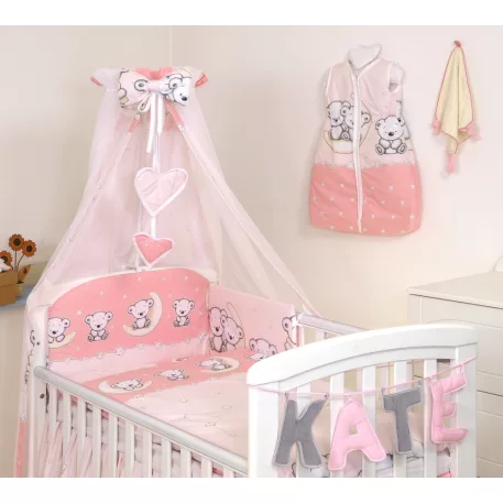 Mama Kiddies Baby Bear 6 részes babaágynemű 360°-os rácsvédővel rózsaszín macis mintával