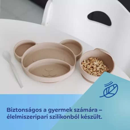 Canpol babies Szilikon osztott tányér tapadókoronggal Mackó krémszín
