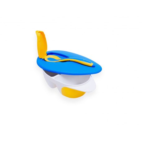 Fedeles etető tányér kanállal - kék