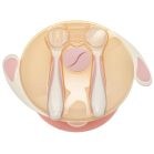 Tapadókorongos tányér tetővel és evőeszközzel