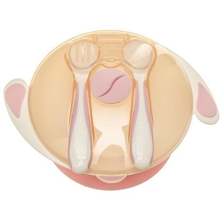 Tapadókorongos tányér tetővel és evőeszközzel
