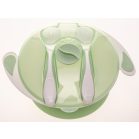 Tapadókorongos tányér tetővel és evőeszközzel