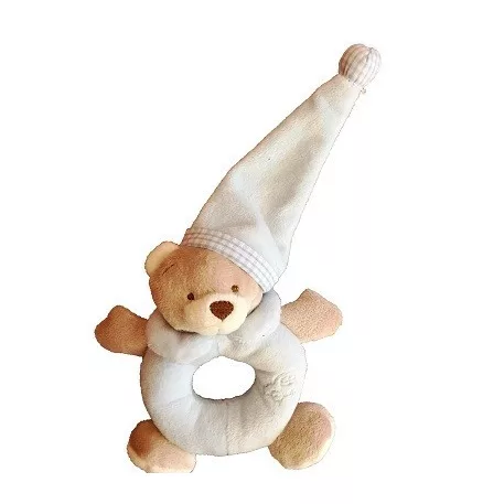 Csörgő plüss sapkás maci 14 cm-es - rózsaszín