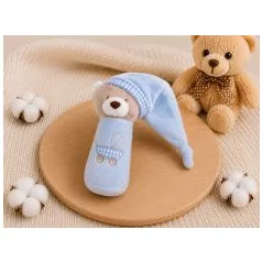 Sípoló plüss macis sapkás marokfigura 13 cm-es - kék