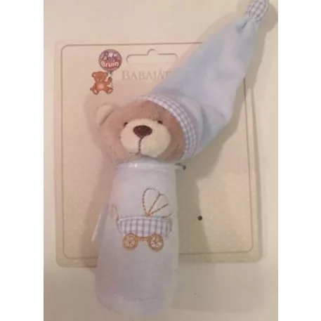 Sípoló plüss macis sapkás marokfigura 13 cm-es - kék