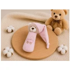   Sípoló plüss macis sapkás marokfigura 13 cm-es - rózsaszín