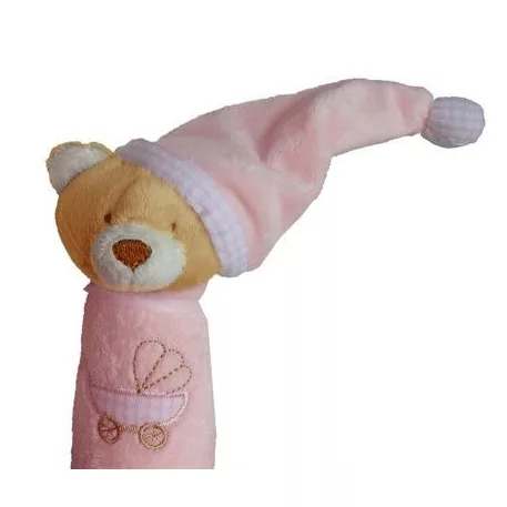 Sípoló plüss macis sapkás marokfigura 13 cm-es - rózsaszín