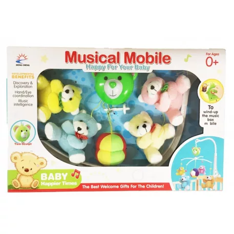 Plüss forgó zenélő maci kendővel