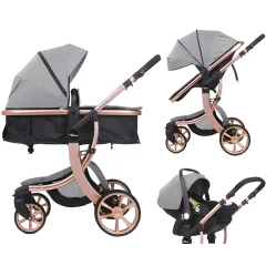   Mama Kiddies® Sun Grey ELITE 3 az 1-ben babakocsi kiegészítőkkel világosszürke színben + Ajándék