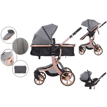 Mama Kiddies Sun Grey ELITE 3az1-ben babakocsi kiegészítőkkel szürke színben + Ajándék