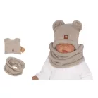 Kötött sapka fülekkel + csősál, bézs/szürke (6-12 hónaposnak)