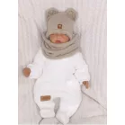 Kötött sapka fülekkel + csősál, bézs/szürke (6-12 hónaposnak)