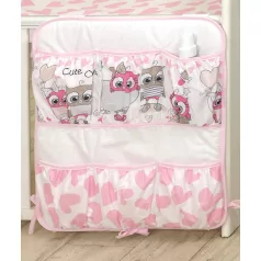   Mama Kiddies Baby Bear zsebes tároló pink-fehér színben baglyos mintával
