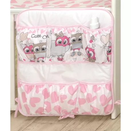 Mama Kiddies Baby Bear zsebes tároló pink-fehér színben baglyos mintával