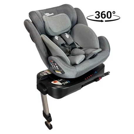 ISOFIX-es 360°-ban forgatható Mama Kiddies Felix i-Size autósülés támasztólábbal – szürke színben + ajándék gerinckiemelő