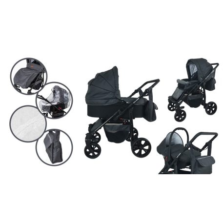 Mama Kiddies Sleep Collection 3az1-ben multifunkciós babakocsi sötétszürke színben + ajándék