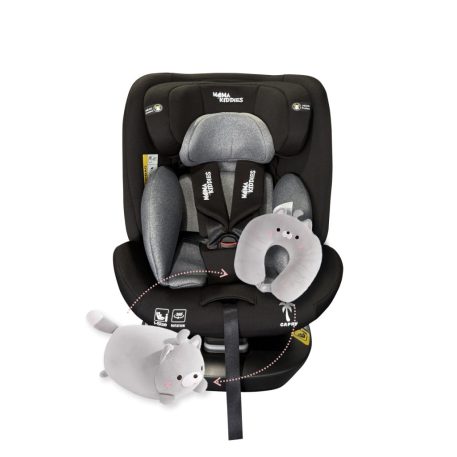 ISOFIX-es 360°-ban forgatható Mama Kiddies iSize Capry biztonsági autósülés (40 -150 cm) fekete színben + Ajándék