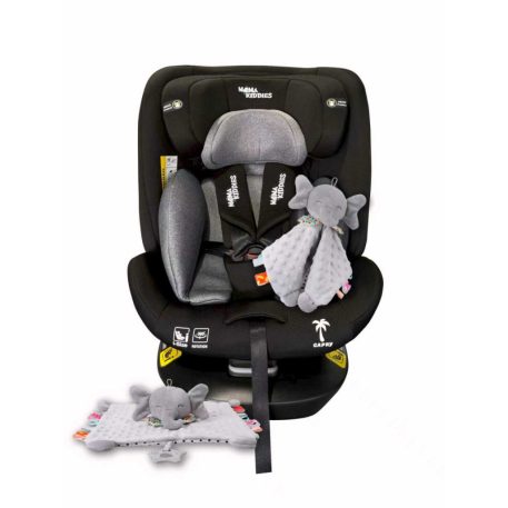 ISOFIX-es 360°-ban forgatható Mama Kiddies iSize Capry biztonsági autósülés (40 -150 cm) fekete színben + Ajándék