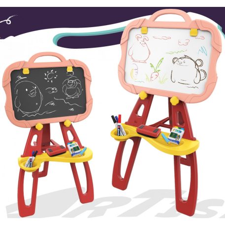 Kétoldalas mágneses rajztábla sok extrával - piros-pink