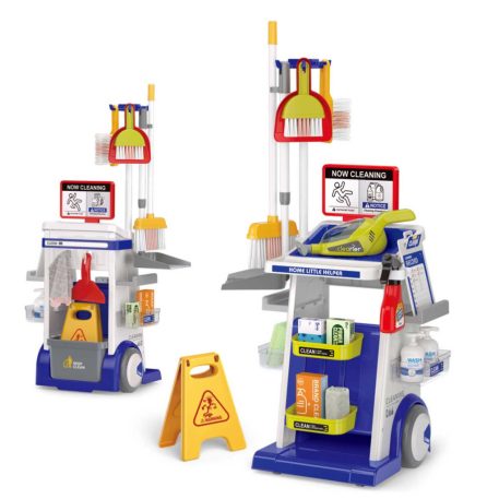 Mama Kiddies takarítókocsi készlet porszívóval kék-fehér színben
