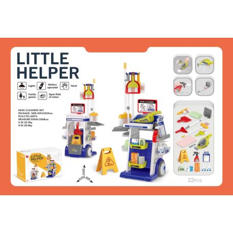 Mama Kiddies takarítókocsi készlet porszívóval kék-fehér színben