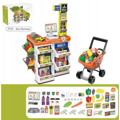 Mama Kiddies 60 részes 82 cm magas Luxury játék szupermarket kiegészítőkkel naracssárga színben
