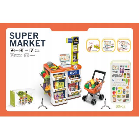 Mama Kiddies 60 részes 82 cm magas Luxury játék szupermarket kiegészítőkkel kék színben