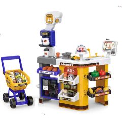   Luxus szupermarket szett bevásárlókocsival, szkennerrel, pénztárgéppel, kártyaolvasóval