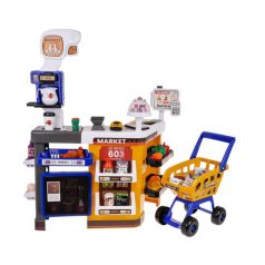   Luxus szupermarket szett bevásárlókocsival, szkennerrel, pénztárgéppel, kártyaolvasóval