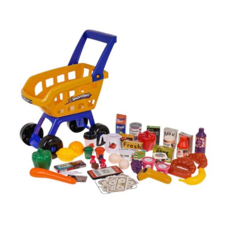 Luxus szupermarket szett bevásárlókocsival, szkennerrel, pénztárgéppel, kártyaolvasóval