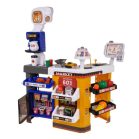 Luxus szupermarket szett bevásárlókocsival, szkennerrel, pénztárgéppel, kártyaolvasóval