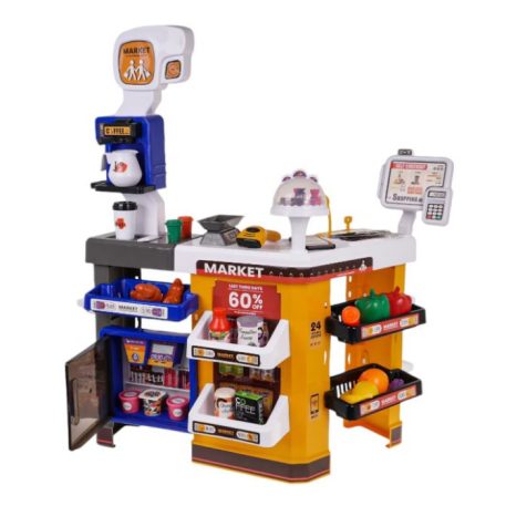 Luxus szupermarket szett bevásárlókocsival, szkennerrel, pénztárgéppel, kártyaolvasóval