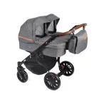 Detský kočík pre dvojičky Mama Kiddies TWIN 3v1 s doplnkami, farba sivá s oranžovými pásikmi + DARČEK