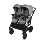 Detský kočík pre dvojičky Mama Kiddies TWIN 3v1 s doplnkami, farba sivá s oranžovými pásikmi + DARČEK