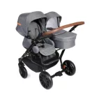 Detský kočík pre dvojičky Mama Kiddies TWIN 3v1 s doplnkami, farba sivá s oranžovými pásikmi + DARČEK